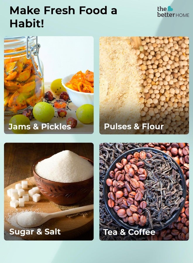 The Better Home مجموعة برطمانات زجاجية من ذا بيتر هوم لتخزين أدوات المطبخ مع غطاء وصينية من الخيزران | عبوة من 7 برطمانات (4 × 350 مل، 3 × 850 مل) | خالية من مادة BPA | برطمان زجاجي لتخزين أدوات المطبخ | مجموعة برطمانات للمطبخ - Image 4